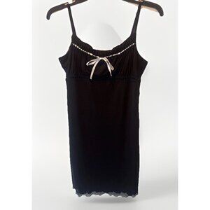 Womens Black White Ribbon Mini Slip Dress Large Goth Punk Y2K Fairy Whimsigoth
